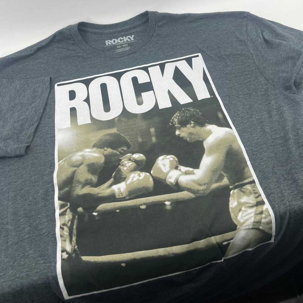 Rocky Graphic Men XXL Gray Heathered Short Sleeve Boxing Tee Athleisure Retro